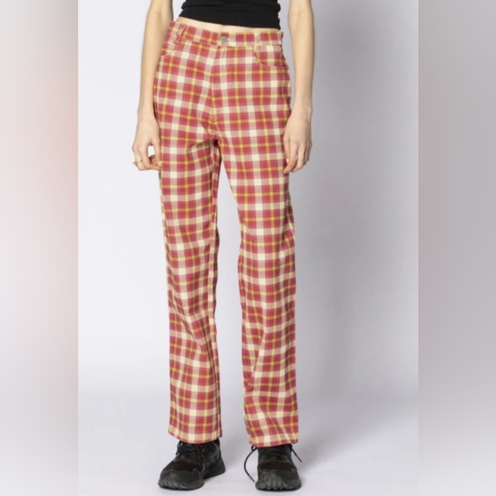 Double Rainbouu Pink and Green Plaid Dream Weave Plum Party Pants Size L